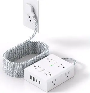 Surge Protector Power Strip 15 Ft Cord, Ultra Thin Flat Extension Cord with 8 Outlets 4 USB Ports(2 USB C), Flat Plug Power Strip, 15 Ft Long Braided Power Cord for Home, Office, Dorm Room Essentials