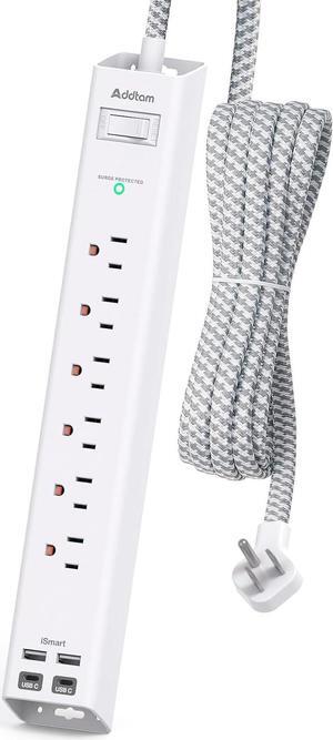 Power Strip Surge Protector with USB C - Flat Plug Extension Cord with 6 AC Outlets 4 USB (2 USB C), Wall Mount, 5ft, 900 J, Multi Plug Outlet Extender for Home Office Dorm Room Essentials