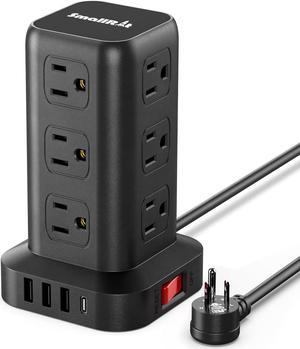 Tower Power Bars with Surge ProtectorUSB-C, Surge Protector Power Bar with 12 Widely Outlets and 4 USB Ports, 6.5FT Extension Cord Indoor, Desk Charging Station for Dorm Home Office Accessories