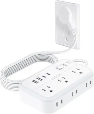 Surge Protector Power Strip with 6 Outlets 4 USB Ports(2USB C), Flat Extension Cord with Multiple Outlets, 1080 Joules, 5 ft Flat Plug Outlet Extender for Indoor, Office Supplies, Dorm Room Essentials