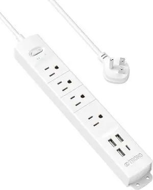 TROND Surge Protector Power Strip with USB, Ultra Thin Flat Plug 3ft Extension Cord 1625W, 3 USB A & 1 Type C, 4 AC Outlets 1440J Surge Protection ETL Listed, Wall Mount for Home Office Dorm, White