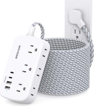 Extension Cord 25 Ft, Flat Plug Power Strip with 6 Outlets with 4 USB Ports(2 USB C), Wall Mount Charging Station, No Surge Protector for Home Office College Dorm Room Travel Essentials