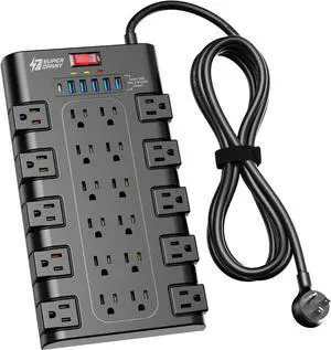 Power Strip Surge Protector with 22 AC Outlets and 6 USB Charging Ports 1875W/15A 2100 Joules 6.5Ft Flat Plug Heavy Duty Extension Cord for Home Office Dorm Gaming Room Black