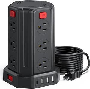 Power Strip Surge Protector, 10 Ft Extension Cord with 12 AC Multiple Outlets 4 USB (1 USB C), SMALLRT Power Tower Desktop Charging Station