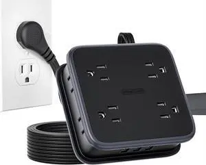 10FT Extension Cord, Flat Extension Cord with 8 Widely Outlets 3 USB Ports, Flat Plug Power Strip, 3-Sided Outlet Extender, Wall Mounted Extension Cord with Multiple Outlets for Home Office Dorm Room