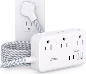 Power Strip 10FT Extension Cord - Flat Plug Long Cord with Multiple Outlets, 6 Outlets and 4 USB with Overload Protection, Desktop Charging Station for Office Supplies and Dorm Essential