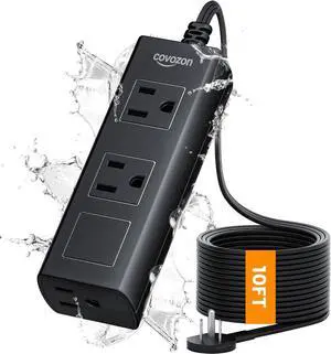 Outdoor Extension Cord, 10 ft Outdoor Power Strip Weatherproof, Waterproof Surge Protector, 1625W Overload Protection for Kitchen Patio Christmas Lights, FCC ETL Listed.