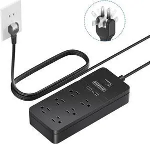 2 Prong Surge Protector Power Strip with 10ft Extension Cord, NTONPOWER 2 Prong to 3 Prong Outlet Adapter with 6 Outlets 2 USB Ports, 2100J Surge Protector Wall Mount for Old House Non-Grounded Outlet