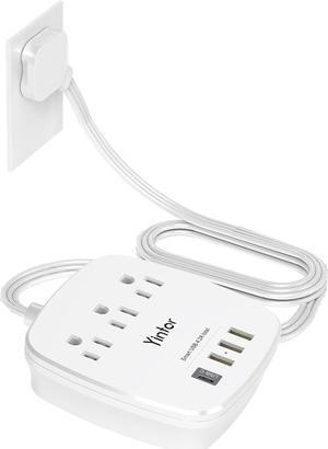 6 Ft Flat Extension Cord, Ultra Thin Flat Plug Power Strip - Yintar 3 Outlet Extender and 4 USB Ports Desktop Charging Station, No Surge Protection for Cruise Ship, Dorm Travel Essentials, ETL, White