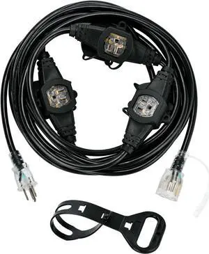 20FT 16 Gauge Multi-Outlet Extension Cord, 4 Evenly Spaced Weatherproof Outlets, Great for Stage Backdrops, Landscape Garden Lighting, Christmas Decorations ETL