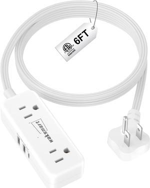 Flat Extension Cord 6 Feet - 4 AC Outlets 3 USB Ports (5V/3.4A 17W), Flat Plug Power Strip Compact for College Dorm, Travel, Cruise, Home, Office
