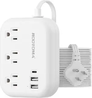 Flat Extension Cord 15 FT Behind Furniture-Ultra Slim Cord Under Carpet, Rug, Door, Long Extension Cord with 3 USB 3 Outlets, Low Profile Extension Cord for Travel Office Indoor, 1080 Joules Protected