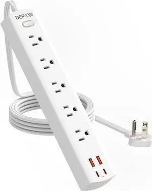 Power Strip Surge Protector with 5 AC Outlets(1875W/15A) 4 USB Ports (2 USB C), 5 Ft Ultra Thin Extension Cord, Low Profile Flat Plug, 1700 Joules, Wall Mount for Home Office, White