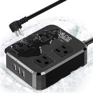 Outdoor Power Strip Weatherproof, Waterproof Surge Protector with 4 Wide Outlet with 3 USB Ports, 6FT Long Extension Cord,1875W Overload ProtectionOutlet Extender for Christmas Lights ETL Black