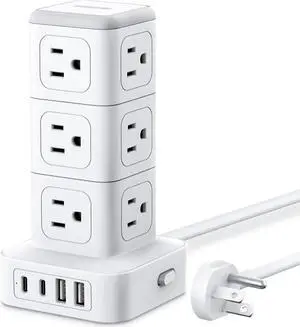 NTONPOWER Surge Protector Power Strip Tower, 1080J Surge Protector Tower, 12 AC Outlets 4 USB Ports (2 USB C), 1625W / 13A Overload Protection, 5ft Extension Cord Tower Surge Protector for Office Home
