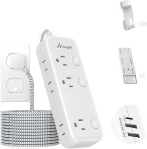 15FT Surge Protector Power Strip with Individual Switches 6 Outlets 3 USB(17W USB C), Ultra Thin Flat Plug Braided Cord, Wall Mount Extension Cord with Overload Protection for Home Office Dorm 1625W