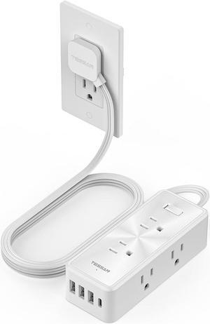 Surge Protector Power Strip, TESSAN Ultra Thin Flat Plug 5 ft with 6 AC Outlets 4 USB (1 USB C) Ports, Extension Cord with Multiple Outlets Protection for Home, Office, Dorm Room, White
