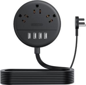 Flat Extension Cord 10 ft, NTONPOWER Ultra Thin Flat Plug Power Strip with 4 USB Ports & 3 Outlets, Wall Mountable, Desktop Power Strip, Compact for Home Office, Travel, Dorm Room Essentials, Black