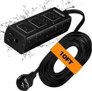 Outdoor Extension Cord Waterproof, Heavy Duty Extension Cord, Long Extension Cord, Outdoor Power Strip Waterproof Surge Protector, Water & Weather Resistant, Flame Retardant for Lawn & Garden 10FT