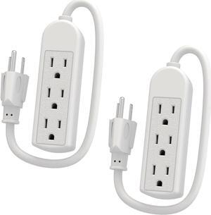2-Pack Power Strip 3 Prong Outlet - Slim White 3 Grounded Outlets 1ft Heavy Duty Extension Power Cord Power Strip Ideal for Computer/Phone/Home/Office (13A/125V/1625W/ETL Listed)