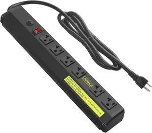 JUNNUJ Heavy Duty Metal Power Strip 20 Amp, High Amp Surge Protector 6 Outlet, 20A Power Strips Workshop Industrial Outlets Wide Spaced 6-20R T-Slot with Circuit Breaker, 12 Gauge Extension Cord 6ft