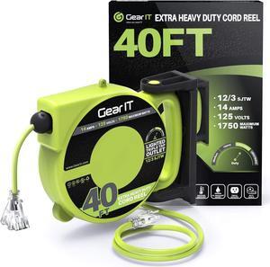 GEARit Retractable Extension Cord Reel (40ft) 12/3 AWG Gauge SJTW,3 Outlets, LED Power Indicator, 14-Amps Circuit Breaker, 180 Degrees, UL Listed for Garage Ceiling Mount Workshop, Power Tool 40 feet