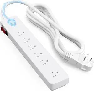 Elecan 3 Prong Power Strip with 4 FT Extension Cord, 5 AC Outlets+1 Widely Spaced Outlet, Space Saving 45 Degree Flat Plug, 14AWG 1875W 125V 15A, Wall Mountable Multi Outlet Extender, ETL, White