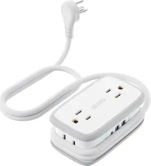 Travel Power Strip with USB C, NTONPOWER 4 Outlets 3 USB(1 USB-C), 4ft Flat Plug Extension Cord with USB C Ports, Portable Power Strip Flat Plug, Compact for Travel Hotel Cruise Essentials, White