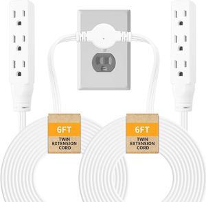Twin Extension-Cord Power Strip - 12 ft - Flat Plug Extension Cord - 3 Prong Split Extension Cord with 6 Outlets - Double Extension Cord for Behind Bed, Couch, Nightstands, Vanity, Furniture