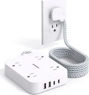 10 Ft Extension Cord, HANYCONY Ultra Thin Flat Power Strip with 4 Outlets 4 USB Ports (2 USB C), Wall Mount, Multi Plug Outlet Extender Desk Charging Station for Office Travel Dorm Room Essentials