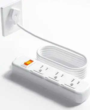 Ultra-Thin Flat Plug Power Strip Surge Protector 3 Outlets, Extension Cord 3 ft 3 Prong, 300J, 10A/1250W, Overload Protection Switch, for Home Office, Child Safety Slide Outlet Covers, SGS Approved