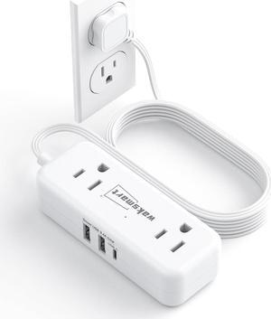 Flat Plug Power Strip - 5 Ft Thin Flat Extension Cord with 4 AC Outlets 3 USB Ports (5V/3.4A 17W), Flat Outlet Wall Plug Compact for College Dorm, Travel, Home, Office Desk Accessories