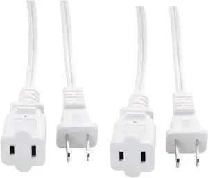 2 Pack 5 Foot Polarized US 2 Prong Extension Cord, US AC Indoor 2 Prong Male and Female Saver Power Cable for NEMA 5-15P to NEMA 5-15R, 18 AWG, White