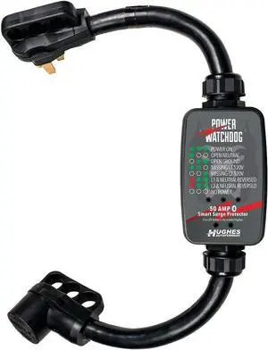 Hughes PWD50 Smart RV Portable Surge Protector 50 Amp - Patented Bluetooth Connectivity - Monitor Voltage/Amperage/Wattage - IP65 Water-Resistant