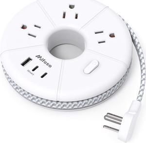 Flat Extension Cord, 5FT USB C Power Strip, Travel Power Strip - 3 AC 3 USB Ports (2 USB C) Desktop Charging Station, No Surge Protection for Cruise Ship Essentials, Dorm Room, Nightstand, Travel