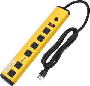 CCCEI Heavy Duty Power Strip Surge Protector 20 Amp, High Amp Industrial Shop Garage Metal Multiple Outlets, 15FT 12 Gauge 5-15P Extension Cord 6 Outlet 6-20R T-Slot 20a for Appliance, Yellow.