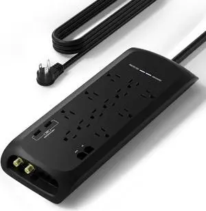 Oviitech 12-Outlet Surge Protector Power Strip with 2 USB Charging Ports (4.8A Total4200 Joules with 6 Foot Heavy Duty Extension Cord, Black, ETL Listed.