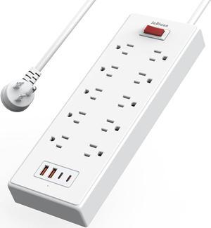 Power Strip Surge Protector with USB C Ports, 5ft Flat Plug Extension Cord with Multiple Outlets, 10 AC Outlets and 4 USB Ports, Heavy Duty, Wall Mount, Under Desk for Home,Office,Dorm (White)