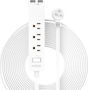 Long Extension Cord 15 ft, NTONPOWER Wall Mount Power Strip Flat Plug with 3 Outlets 2 USB, Ultra Thin Flat Extension Cord Under Carpet, Rug, Door, Overload Protection for Home Office Indoor, White