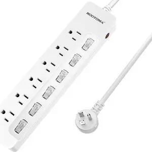 ROOTOMA Power Strip Surge Protector with Individual Switches,6-Foot 14AWG Long Extension Cord 1875W/15A Wall Mount for Office Dorm Home Theatre (6outlets-6ft)