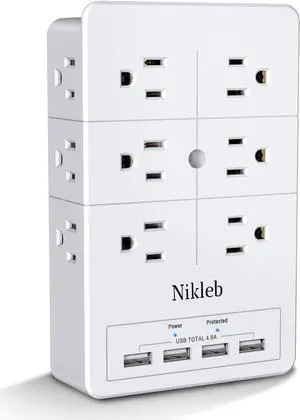 Multi Plug Outlet Surge Protector 12 Electrical Outlets Extender with 4 USB Charging Ports Total 4.8A Wall Plug Expander 3 Prong for Room Office Gaming Cord Organizer Accessories