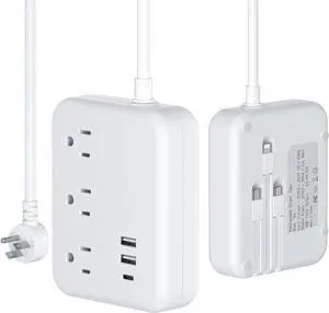 6 Ft Extension Cord Flat Plug Power Strip - 3 Outlets 3 USB Ports with 3 Built in Cables, Outlet Extender with 6 Feet Extension Cord, Flat Plug, Desk USB Charging Station, ETL,White 6 Ft Extension Cord Flat Plug Power Strip - 3 Outlets 3 USB Ports with 3 Built in Cables, Outlet Extender with 6 Feet Extension Cord, Flat Plug, Desk USB Charging Station, ETL,White