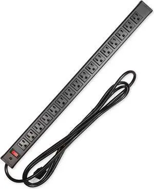 Iron Forge Cable 16 Outlet Power Strip Surge Protector with Mountable Brackets, 9 Ft Long Extension Cord 3 Prong, 14/3 SJT Long Heavy Duty Power Strip with Black Aluminum Metal Surge Suppressor 15 Amp