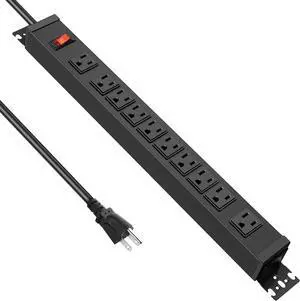 JUNNUJ Multi Angle Mount 10 Outlet Power Strip Heavy Duty, 2700J Surge Protector Under Desk with Switch 15A, Garage Workbench Power Strip Gaming Outlet Table Wall Mountable, 6FT 14AWG Extension Cord