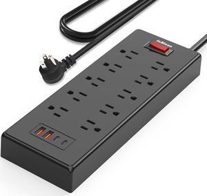 Power Strip Surge Protector with USB C Ports, 5ft Flat Plug Extension Cord with Multiple Outlets, 10 AC Outlets and 4 USB Ports, Heavy Duty, Wall Mount, Under Desk for Home,Office,Dorm (Black)