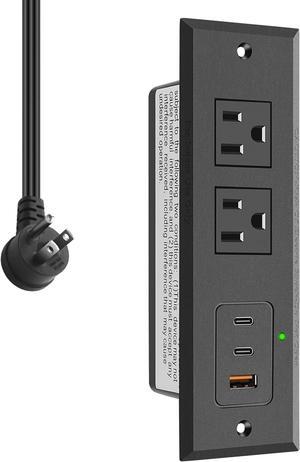 CCCEI Recessed Power Strip with 45W USB-C Ports, Fast Charging USB A Port Desk Outlet, Black Furniture Hidden Charging Station for Side Table, End Table, with 6 FT 45 Degree Flat Plug Extension Cord.