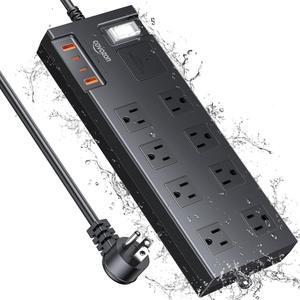 Outdoor Extension Cord Waterproof, 8 Wide Outlets 6ft IPX6 Outdoor Power Strip Weatherproof with 4 USB Ports Surge Protector for Dorm Room Home Office.