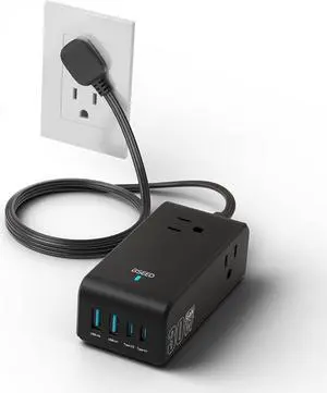 BSEED Power Strip, 30W 7-in-1 Power Strip with USB C Ports, 5FT Flat Extension Cord with Multiple Outlets(3AC 4USB), Flat Plug Charging Station for iPhone, Cruise Travel, Home, Office, Dorm, Black
