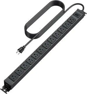HHSOET 360° Rotating 12 Outlet Mountable Power Strip, Aluminum Alloy Power Strip Extension Cord, Heavy Duty Wall Mount Surge Protector with Switch, Works Great and Very Versatile, 6ft Power Cord.Black