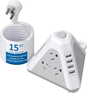 NVEESHOX Power Strip Surge Protector Tower, 3-Side Triangle Outlet with 9 AC Multiple Outlets 4 USB Ports, 15 FT Long Extension Cord Outlets Tower with Surge Protection Overload Protection for Office